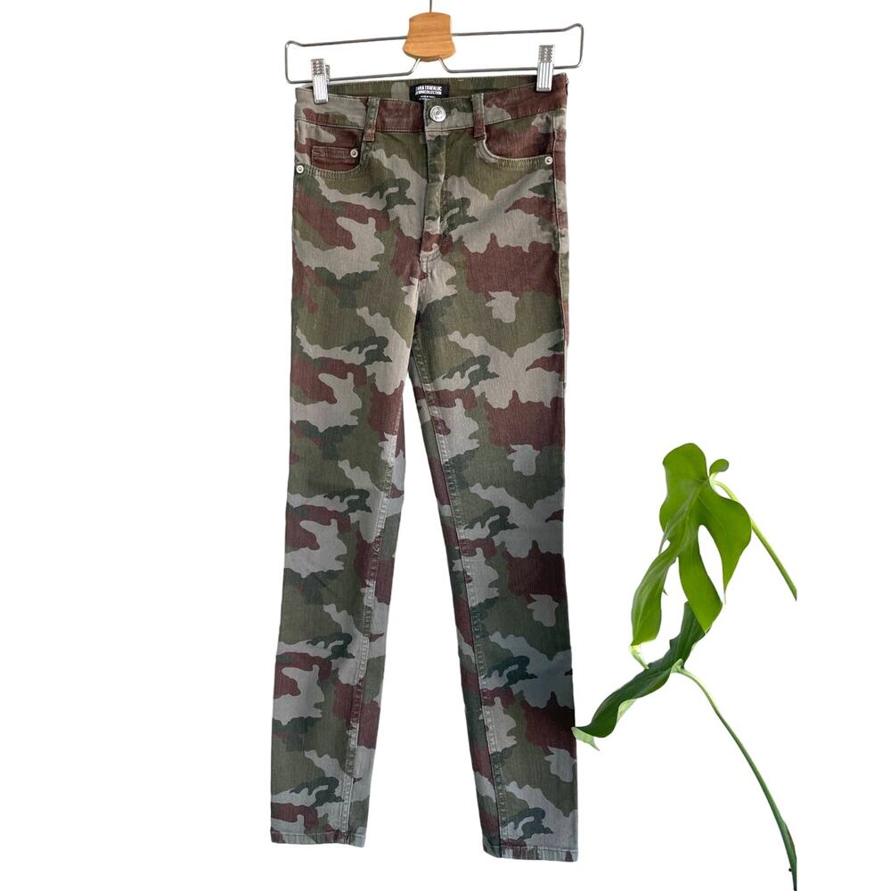 ZARA Trafaluc green brown army camo skinny slim denim jeans